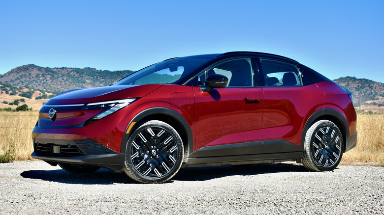 2026 Nissan Leaf front three quarter view.