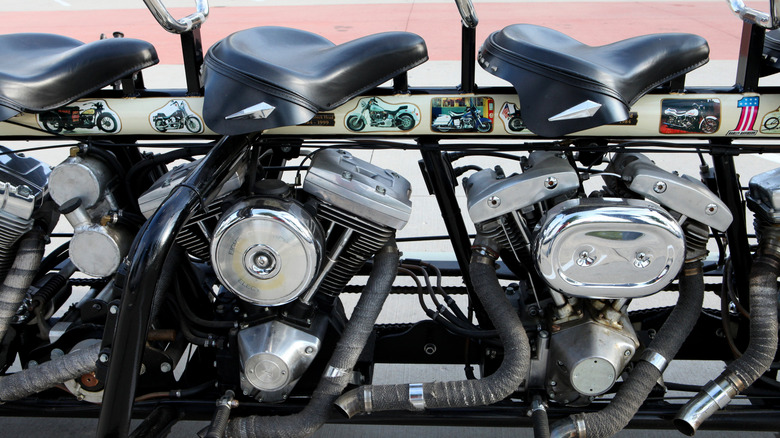 An installation showing the timeline of Harley engines at the HD museum in Milwaukee