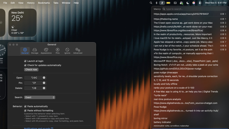 Running Maccy app on a Mac.