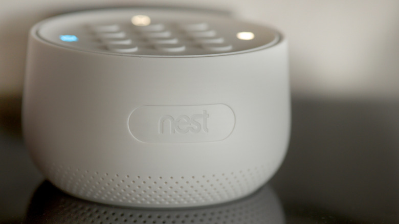 Google Nest Secure Alarm base station sitting on table