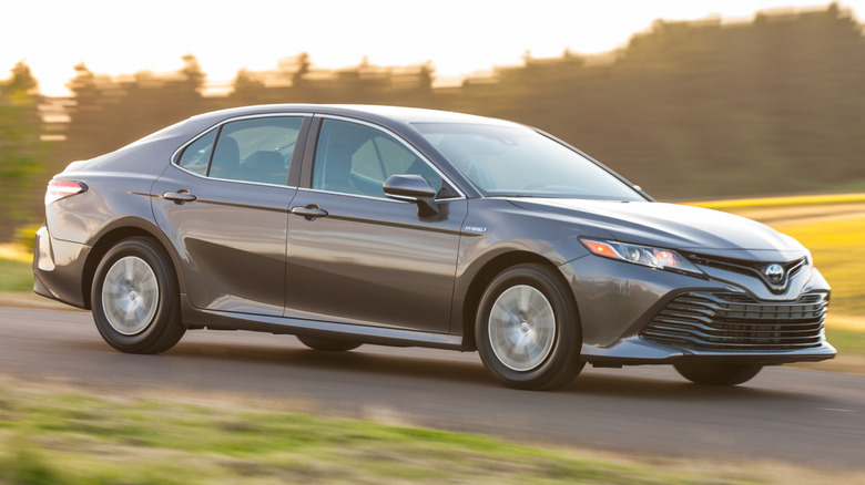 Toyota Camry Hybrid seen from front 3/4 angle