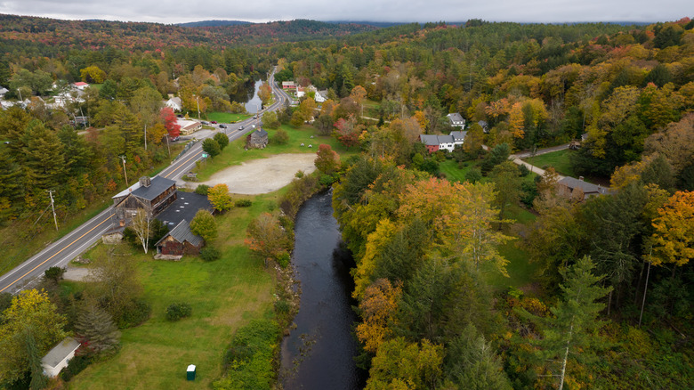 Drone view of Londonderry, Vermont.