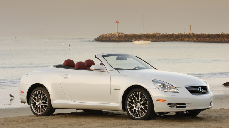 Lexus SC 430 parked on a beach front 3/4 view