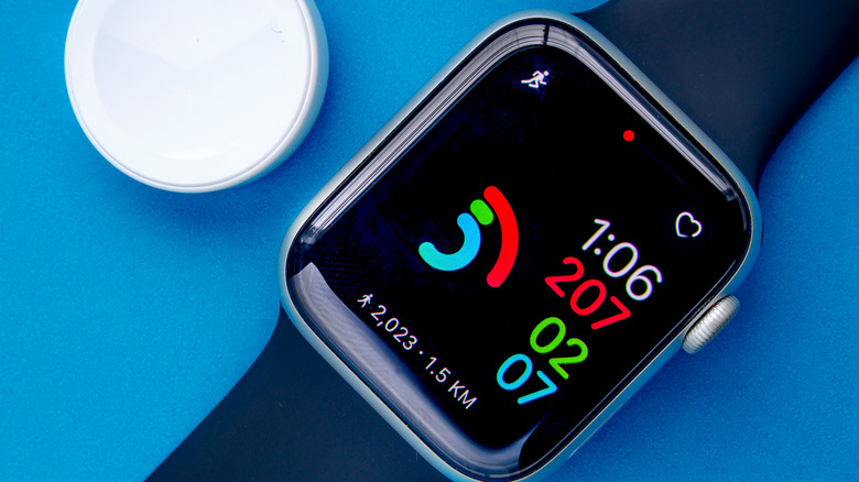 Apple Watch screen against blue background