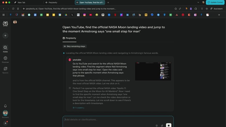 Using Perplexity on Comet browser