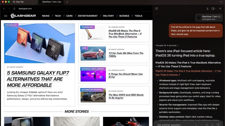 Using the chat function in Dia browser