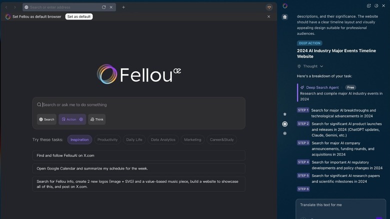 Felolou browser's AI chat feature