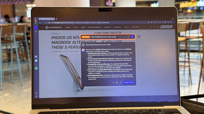 Using Aria AI inside the Opera browser on a Mac