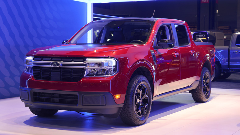 Red Ford Maverick on display