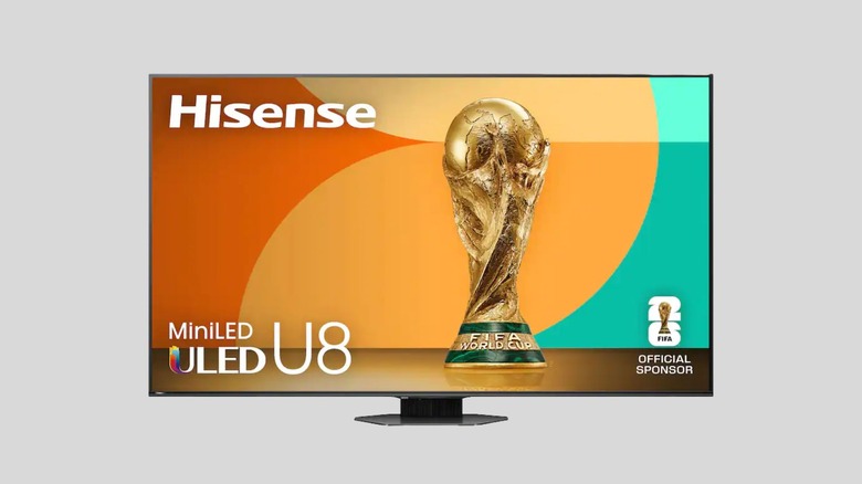 Hisense 55U8QG tv on a gray background
