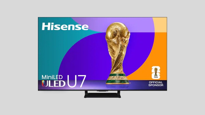 Hisense 75U75QG tv on a gray background