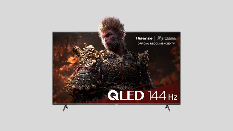 Hisense 65QD7N tv on a gray background