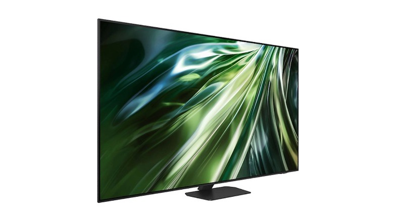 TV wallpaper showing glossy lines of green, silver, and dark blue