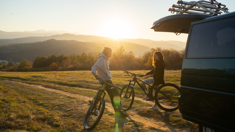 mountain bikers camping