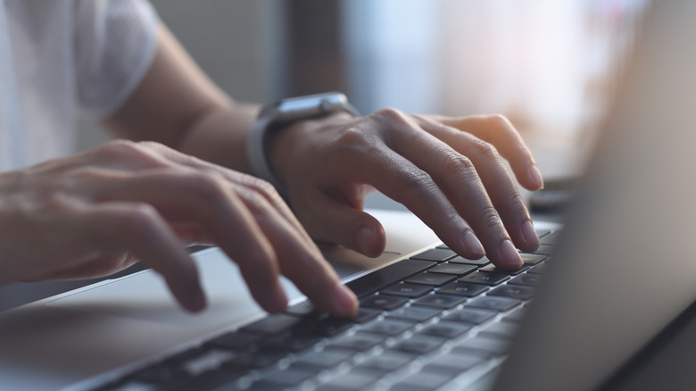 typing on computer