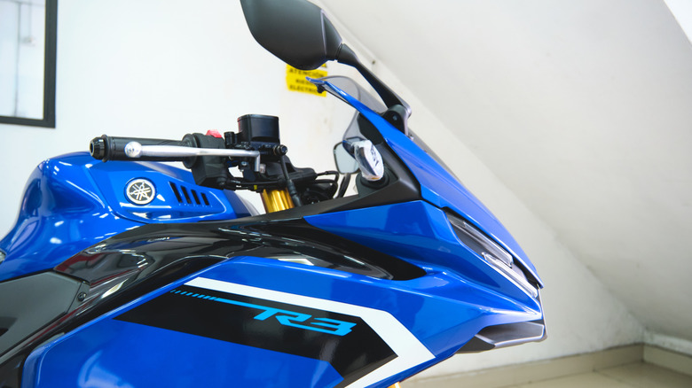 Modern blue Yamaha YZF-R3 sportbike