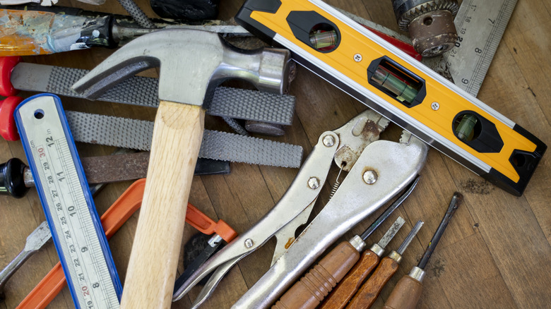 Assorted tools on workbanch