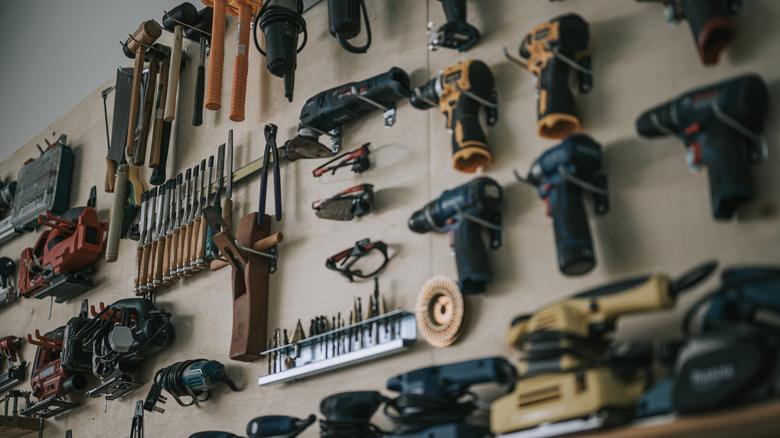 Hand Tools and Workbench in Carpentry Workshop