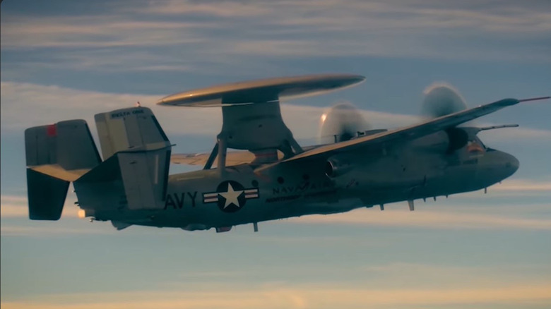 E-2D Hawkeye in flight with refueling probe visible