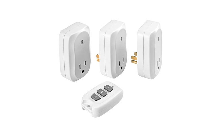 The Harbor Freight outlets with the remote control, white background