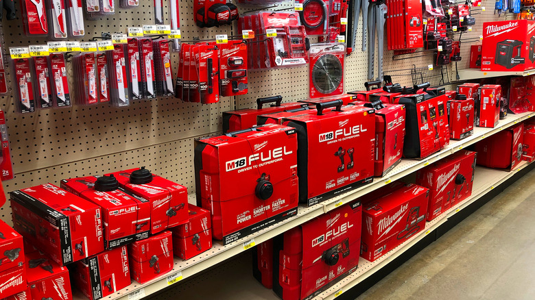 Milwaukee tools on shelf