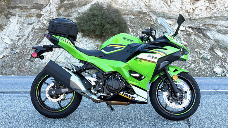 Kawasaki Ninja 500 parked in the mountains