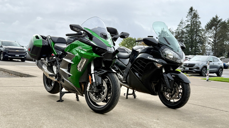 Kawasaki Ninja H2 SX parked on its center stand