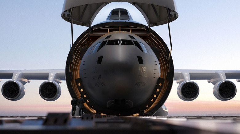 Radia WindRunner with plane fuselage in open cargo bay