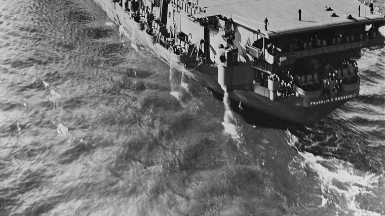 USS Franklin D Roosevelt carrier in New York harbor