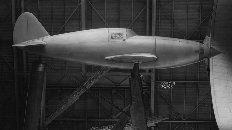 XP-47 wind tunnel model of plane Chrysler V16 engine