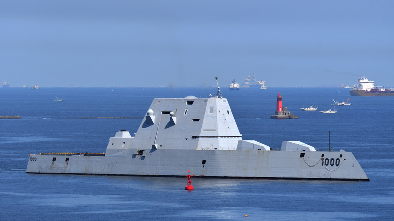 A Zumwalt-class destroyer sailing in Japanese waters