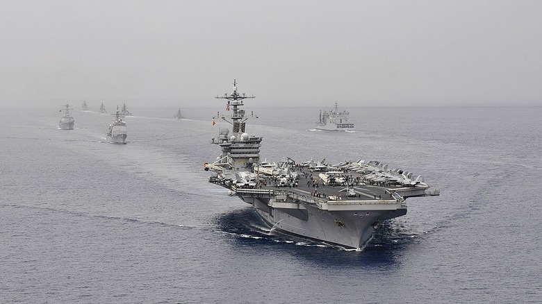 Aircraft carrier USS Carl Vinson pictured with other aircraft carriers during Exercise Malabar 2012