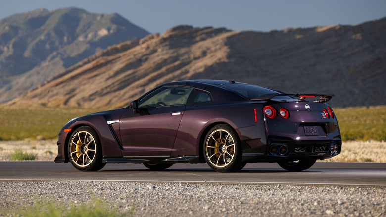 Purple Nissan R35 GT-R parked on a road