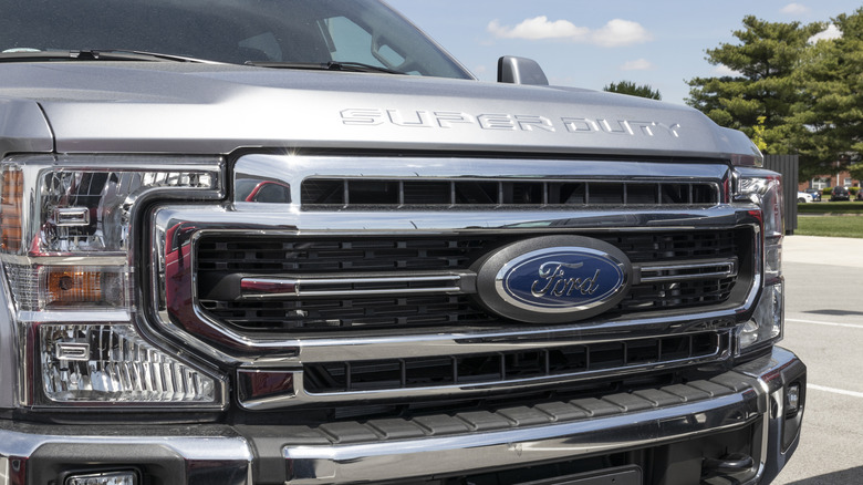 Close-up of a Ford Super Duty's front end