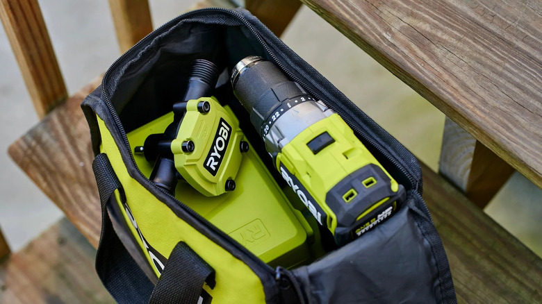 The Ryobi attachment in a tool bag