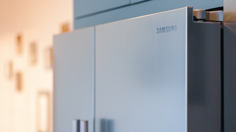Closeup view of a Samsung refrigerator.