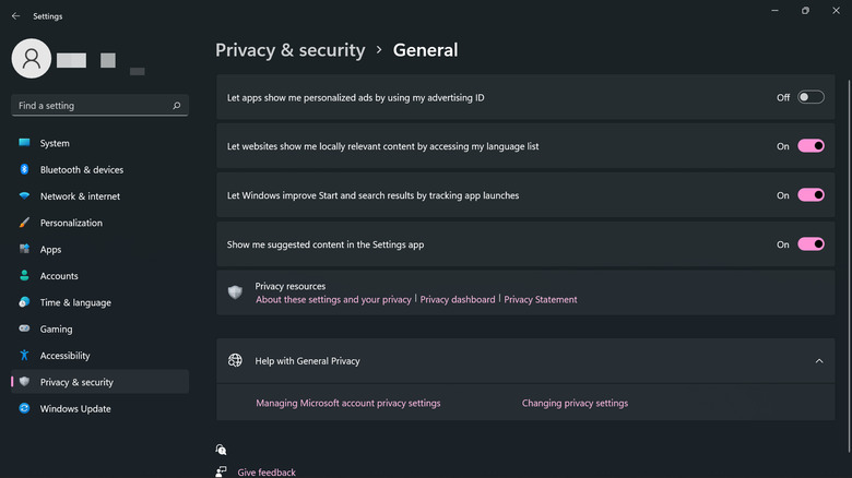 windows 11 personalized ads settings