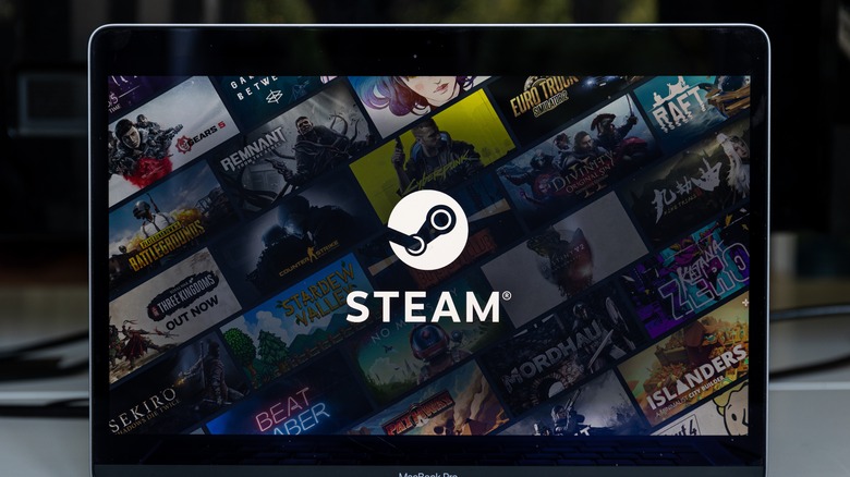 Steam logo on laptop screen