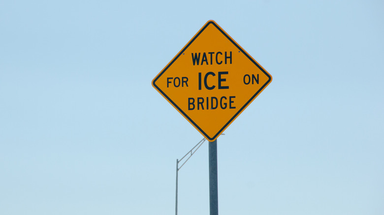 watch for ice on bridge sign