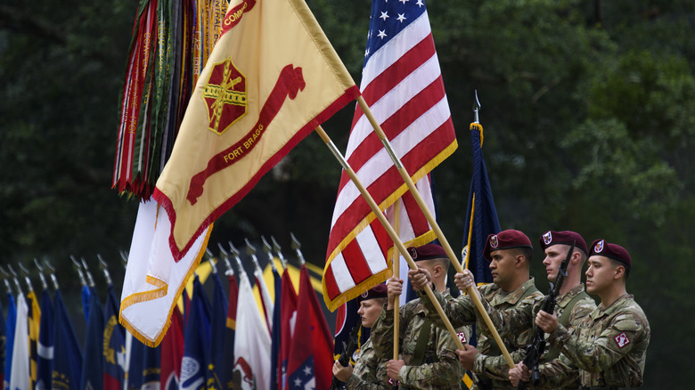 Soldiers presenting colors
