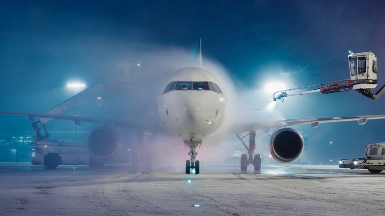 airplane being de-iced