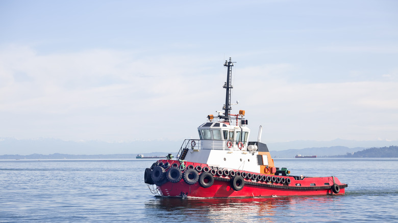 A tugboat in the water