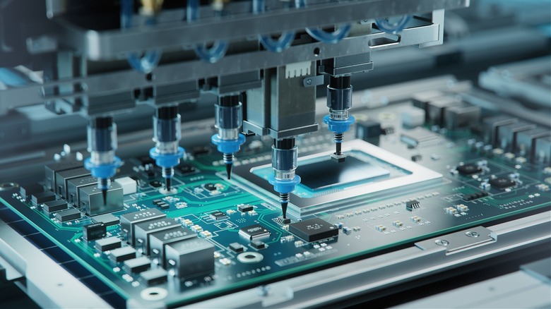 Semiconductors being manufactured.