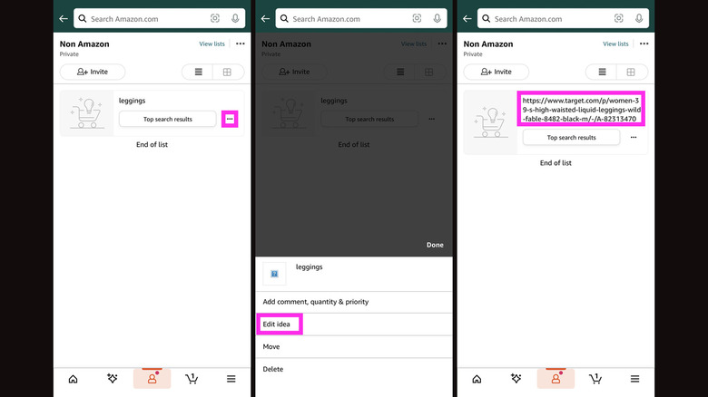 Amazon app wishlist edit idea