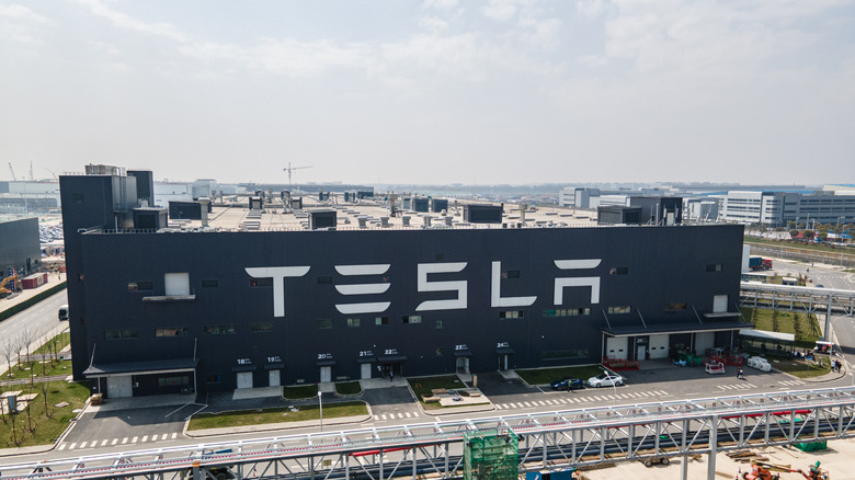 An aerial view of Tesla Shanghai Gigafactory in Shanghai, China.