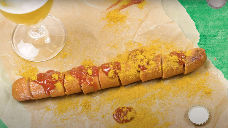 Volkswagen sausage with ketchup and toppings