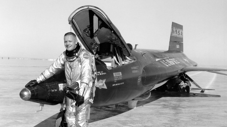 Neil Armstrong in front of North American X-15.