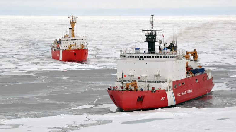 Two Coast Guard Cutter's navigating frozen waters