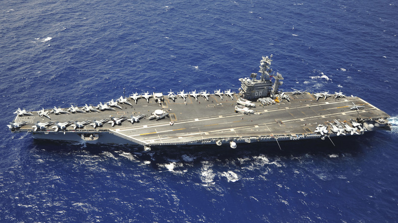 Aerial view USS Nimitz at sea in 2012