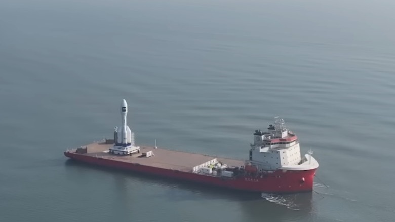 Gravity-1 rocket on a barge at sea, ready for launch
